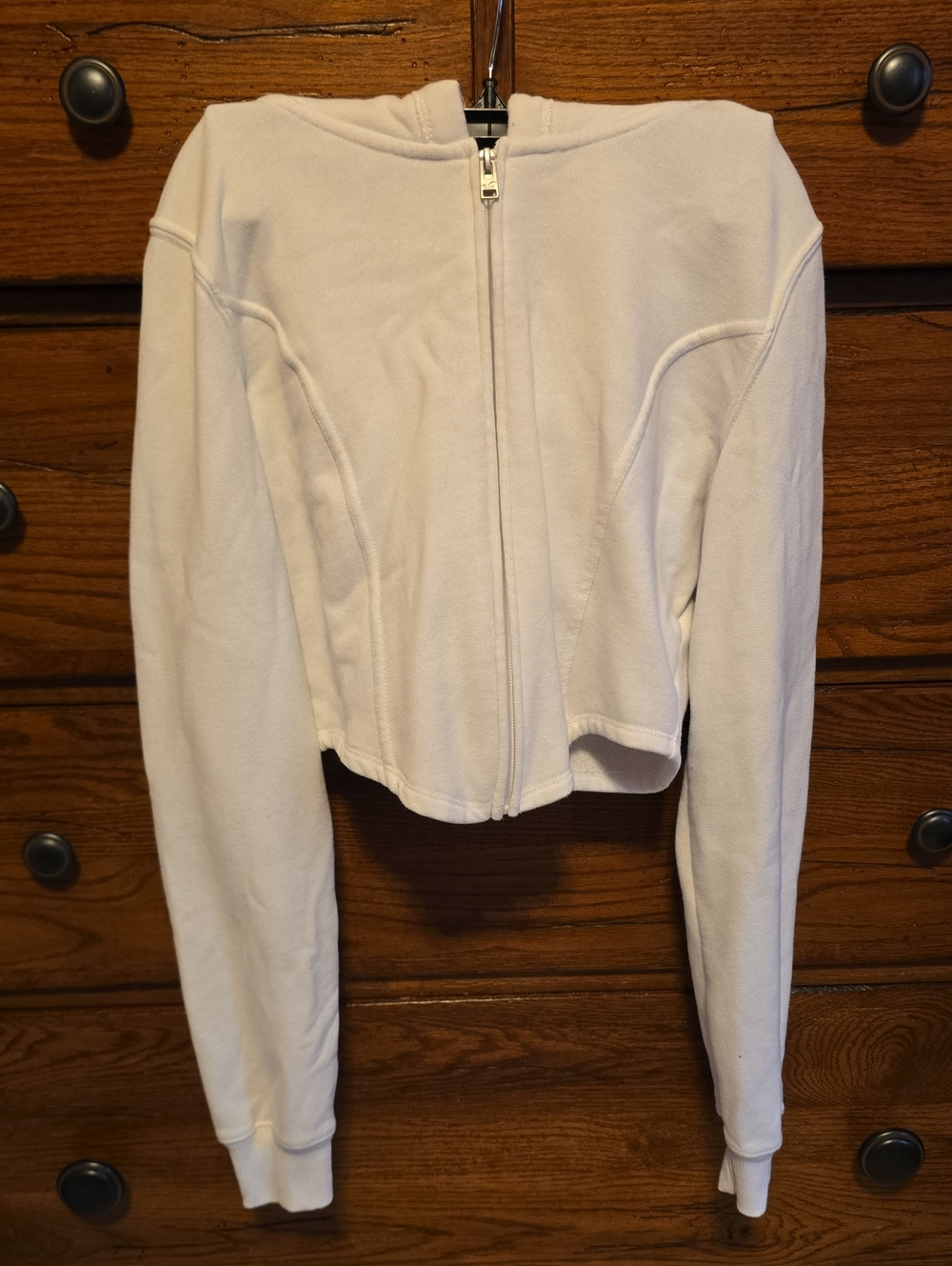 Hollister White Zip-Up Cropped Hoodie